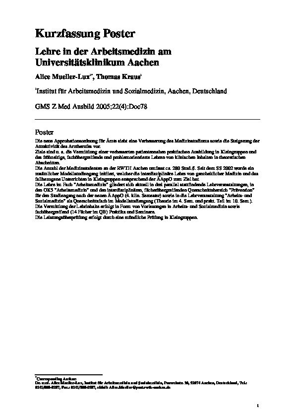 Lehre In Der Arbeitsmedizin Am Universitatsklinikum chen Rwth Publications